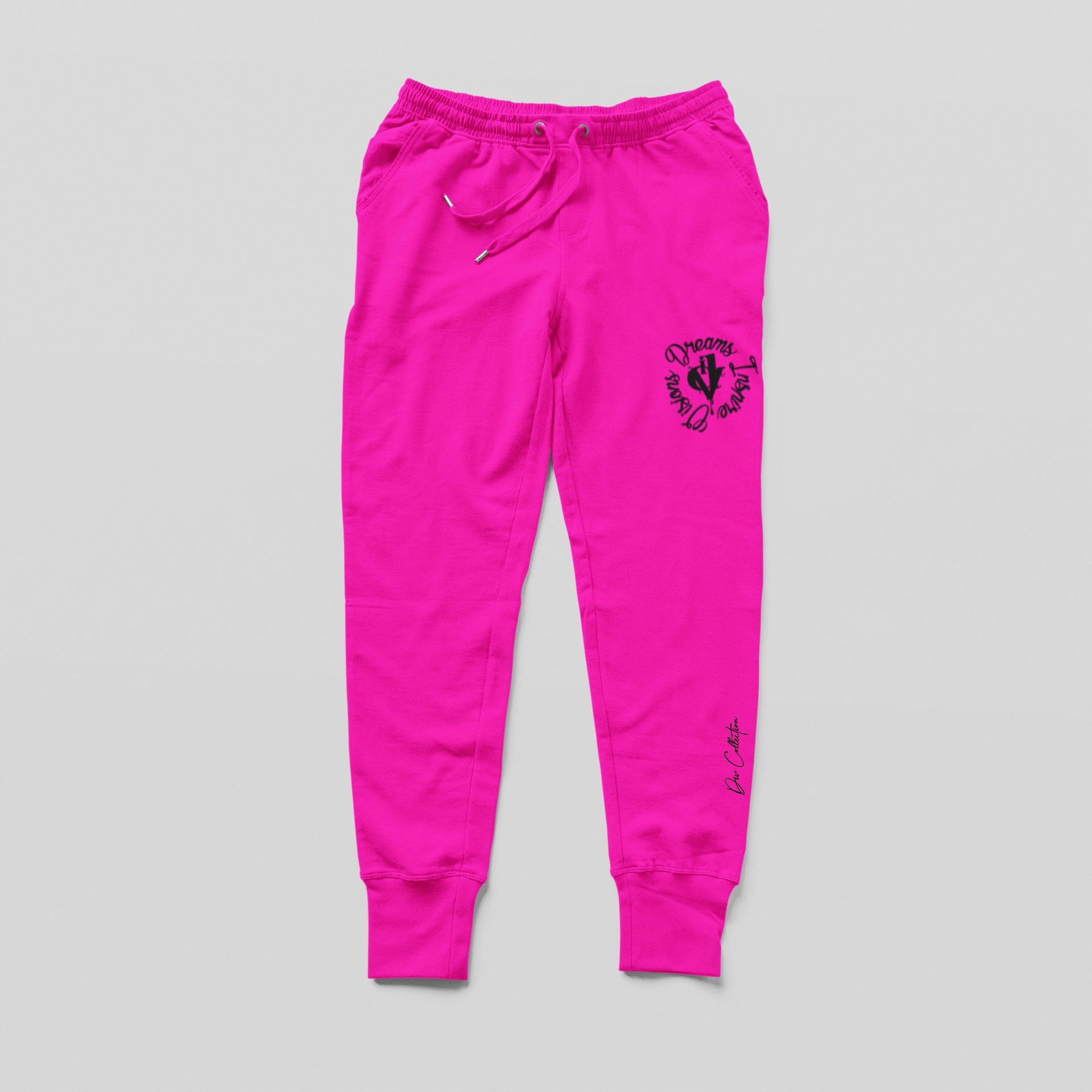 Crop Hoodie Jogger Set Cursive DIV in Neon Pink & Olive Green